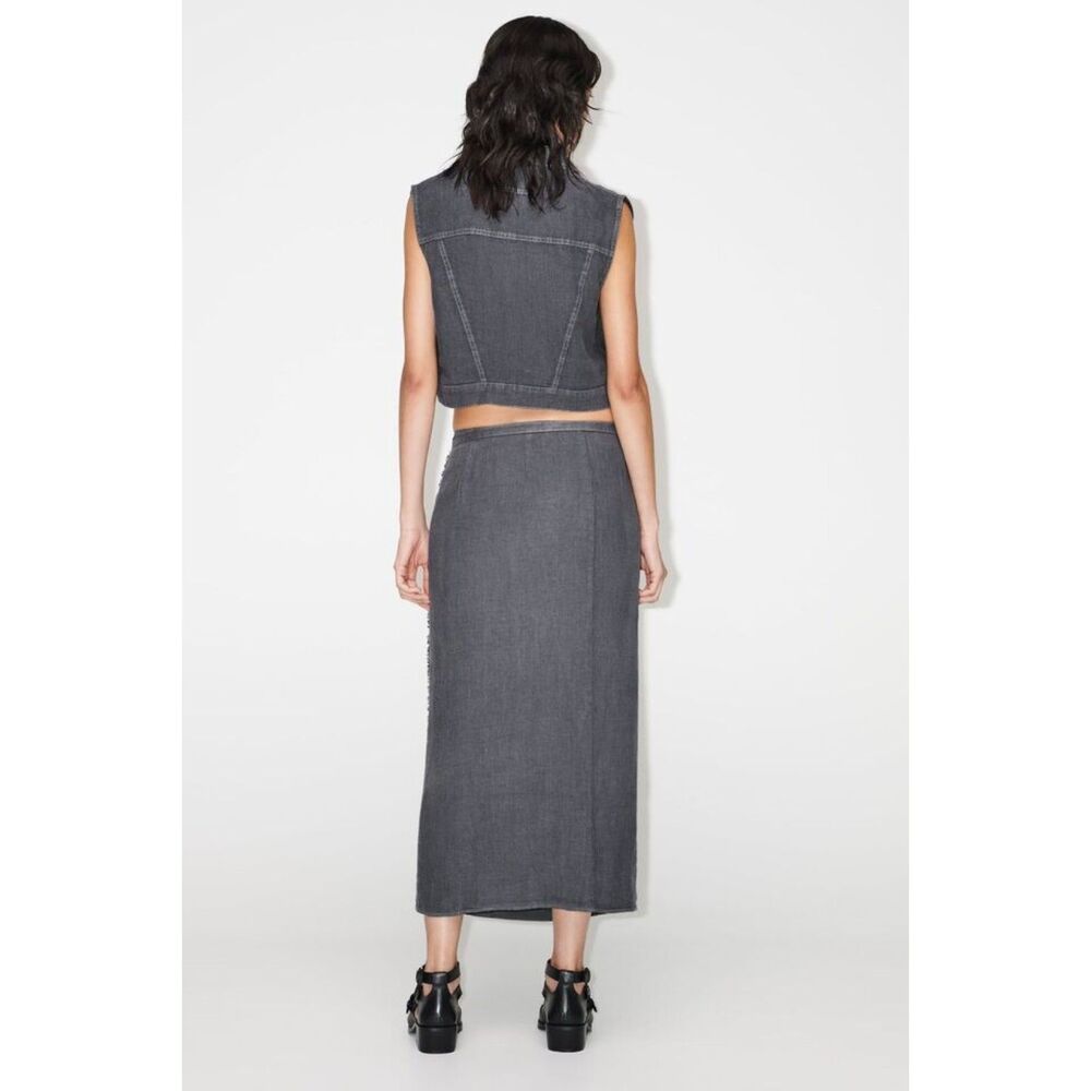 Dark Gray Zara Linen Tie-Waist Maxi Wrap Skirt (NWT) - Picture 4 of 8